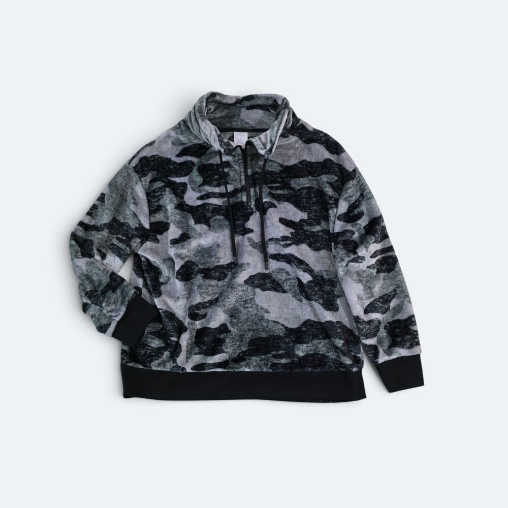 Secret Treasures Camo Deluxe Touch Half Zip Fleece Lounge Sweatshirt L 12-14